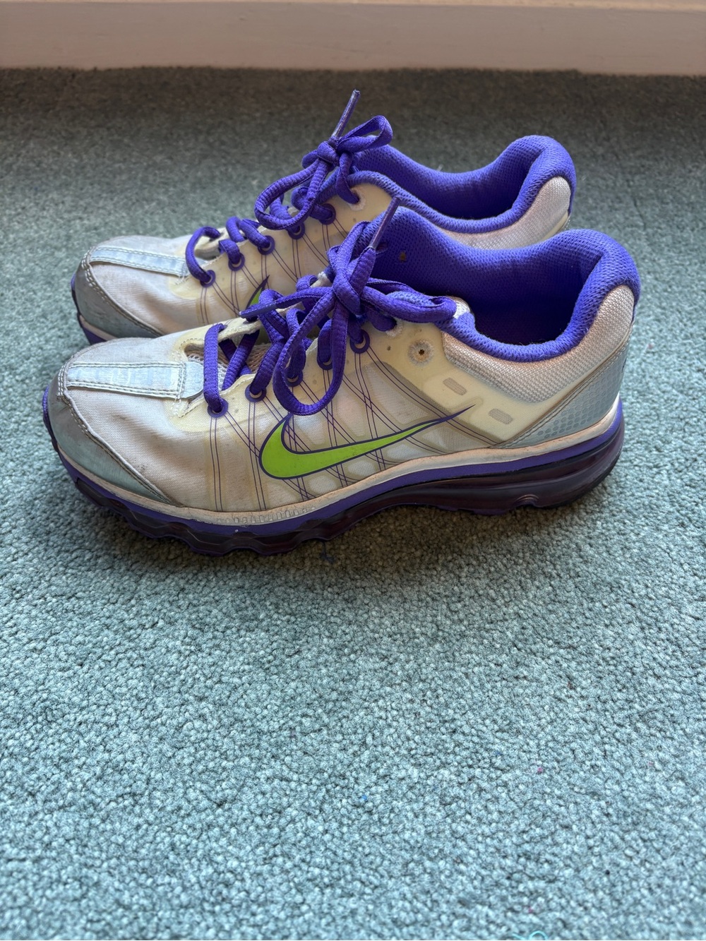 Nike Women’s White Sneakers with Purple and Lime Swoosh